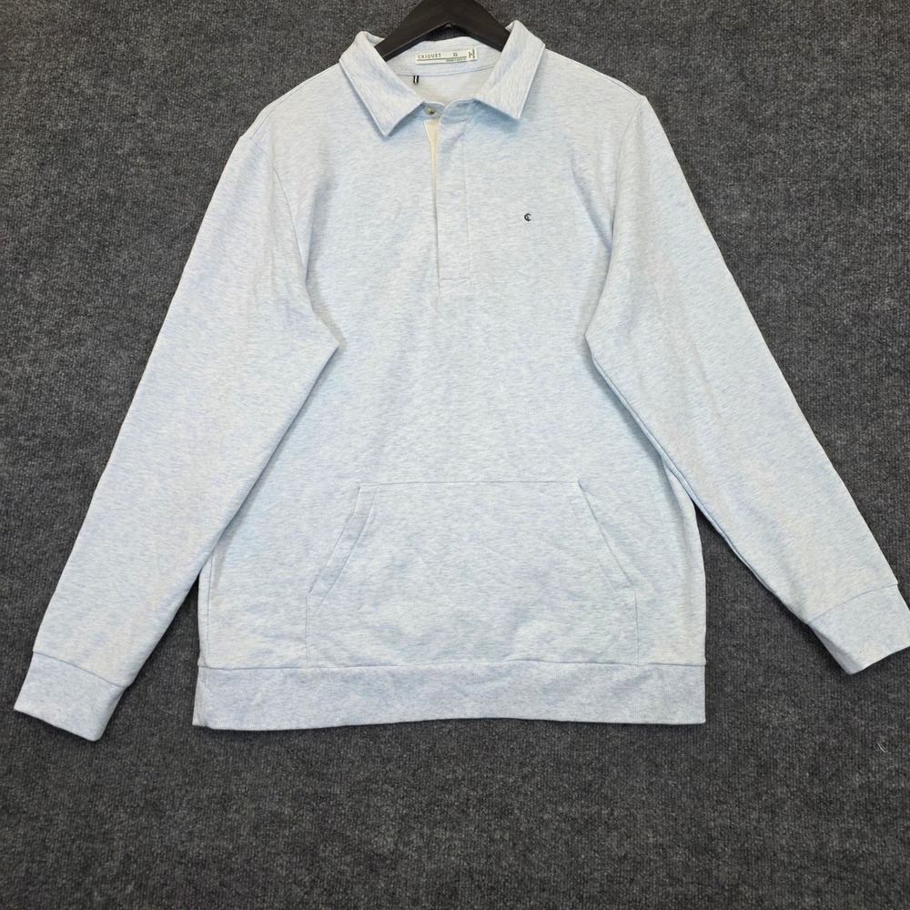 Criquet Polo Sweatshirt Mens XL Heathered Blue Long Sleeve Kangaroo Pocket Golf